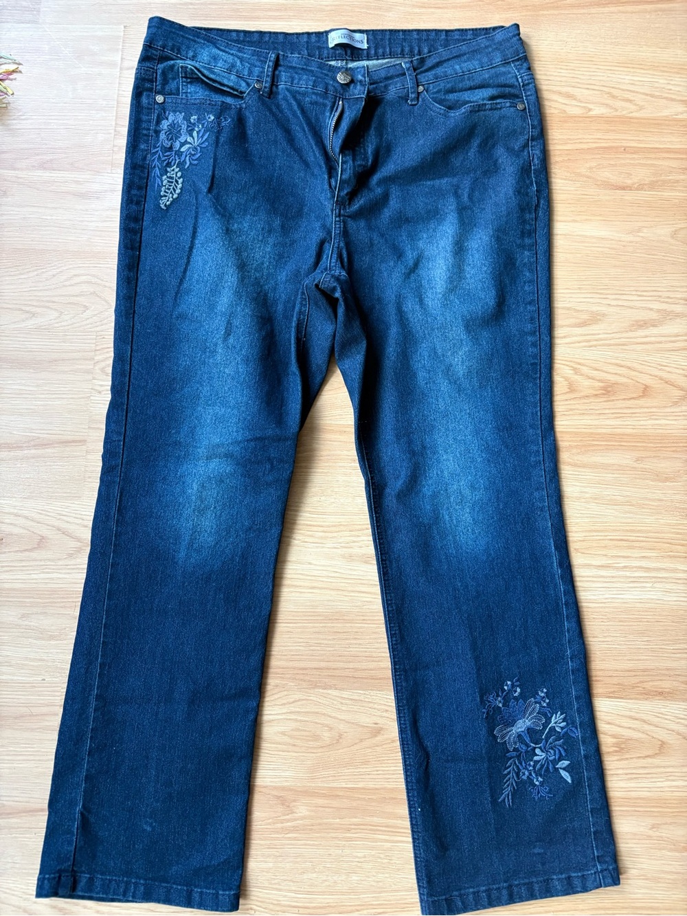 Northern Reflections Dark Blue Embroidered Flare Jeans 14P